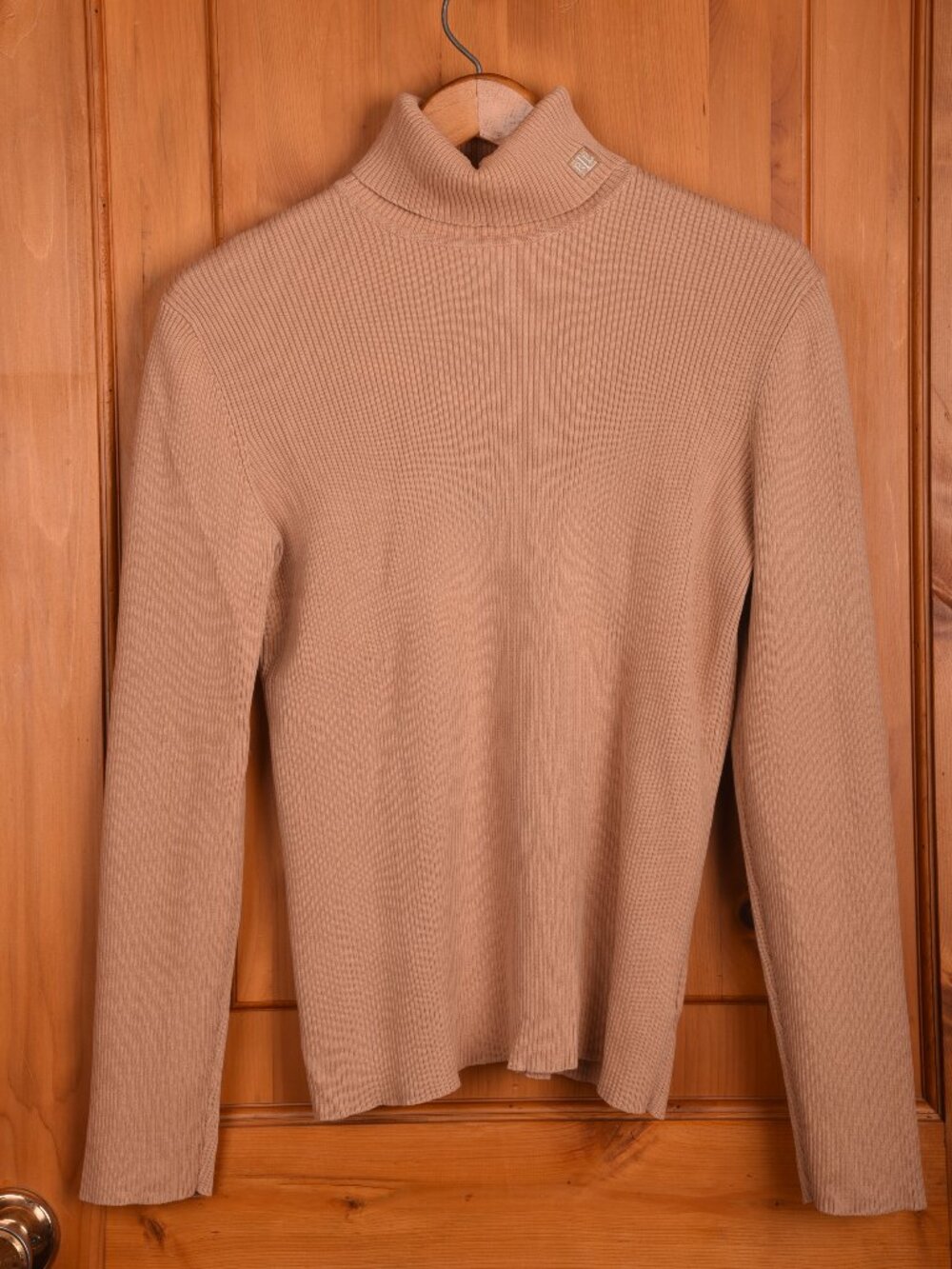 Lauren Ralph Lauren Camel Tan Ribbed 100% Cotton Turtleneck Sweater - Size Large - Picture 2 of 10